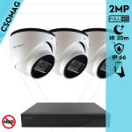 Techson 3 dome kamerás analóg megfigyelőrendszer 2MP HD dóm biztonsági kamera, 2.8 mm fix objektívvel (TCRA12S204NS-TCAEB5E002IH28-DOME-3)