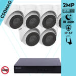 Hikvision 6 turret kamerás IP megfigyelőrendszer 2MP HD turret biztonsági kamera, 2.8 mm-es fix objektívvel, PoE, beépített mikrofonnal, IR LED 30m, kültéri, fém ház (DS7108NIQ18PM-DS2CD1321I28MMF-TURRET-6)