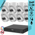 Dahua 8 dome kamerás analóg megfigyelőrendszer 2MP HD dóm biztonsági kamera, 3, 6 mm fix objektív, hibrid fény, beépített mikrofon (XVR5108HSI3-HACHDW1200CLQILA0360BS6-DOME-8)