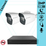 Techson 2 cső kamerás analóg megfigyelőrendszer 2MP NightVision HD cső biztonsági kamera, 2.8 mm fix objektívvel, valós WDR, beépített mikrofonnal (TCRA12S204NS-TCAMS3C902IA28-KOMPAKT-2)