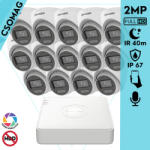 Hikvision 14 turret kamerás analóg megfigyelőrendszer 2MP biztonsági kamera, IR megvilágítás 40 m, fehér fény 20 m, beépített mikrofon, kültéri (DS7116HGHIM1T-DS2CE78D0TLFS28MM-TURRET-14)