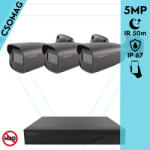 Techson 3 cső kamerás analóg megfigyelőrendszer 5MP HD cső biztonsági kamera, 2.8 mm fix objektívvel, antracitszürke fém ház (TCRA12S204NS-TCAEB3C005I50A28-KOMPAKT-3)