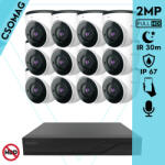 Techson 12 dome kamerás analóg megfigyelőrendszer 2MP NightVision HD dóm biztonsági kamera, 2.8 mm fix objektívvel, valós WDR, beépített mikrofonnal (TCRA12M816-TCAMS3E002IHA28-DOME-12)