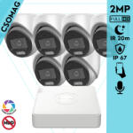 Hikvision 6 turret kamerás analóg megfigyelőrendszer 2MP biztonsági kamera, ColorVu Dual-light látható fény 20m, beépített mikrofonnal, kültéri (DS7108HGHIM1T-DS2CE70DF0TLMFS28MM-TURRET-6)