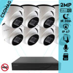 Techson 8 turret kamerás IP megfigyelőrendszer 2MP turret biztonsági kamera, 2.8 mm-es fix objektívvel, PoE, SD kártya foglalattal, beépített mikrofonnal, IR LED 30m, kültéri, fém ház (TCRI12S08PNS-TCIEA5E002