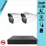 Techson 2 cső kamerás IP megfigyelőrendszer 2MP cső biztonsági kamera, 2.8 mm-es fix objektívvel, SD kártya foglalattal, PoE, IR LED 30m, kültéri, fém ház (TCRI12S04PNS-TCIEA5C902IHAM28-KOMPAKT-2)