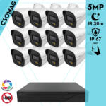 Techson 12 cső kamerás analóg megfigyelőrendszer 5MP HD cső biztonsági kamera, 2.8 mm fix objektívvel, beépített mikrofon (TCRA12M816-TCAED1C905WIA28-KOMPAKT-12)