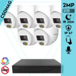 Techson 6 turret kamerás IP megfigyelőrendszer 2MP turret biztonsági kamera, 2.8 mm-es fix objektív, PoE, beépített mikrofonnal, hibrid világítással 20m-ig, kültéri (TCRI12S08PNS-TCIEL2E002WIA28P-TURRET-6)