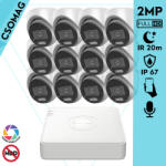 Hikvision 12 turret kamerás analóg megfigyelőrendszer 2MP biztonsági kamera, ColorVu Dual-light látható fény 20m, beépített mikrofonnal, kültéri (DS7116HGHIM1T-DS2CE70DF0TLMFS28MM-TURRET-12)