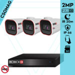 Provision-ISR 3 cső kamerás IP megfigyelőrendszer 2MP HD cső biztonsági kamera, 2.8 mm-es fix objektívvel, PoE, beépített mikrofonnal, IR LED 20m, kültéri, fém ház (NVR54100PXNMM-I2320IPSN28V4-KOMPAKT-3)