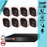Provision-ISR 8 cső kamerás IP megfigyelőrendszer 2MP HD cső biztonsági kamera, 2.8 mm-es fix objektívvel, hibrid világítással, PoE, beépített mikrofonnal, IR 20m, kültéri (NVR58200PXNMM-BSH320IPBN28-KOMPAKT-8)