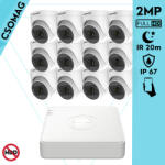 Hikvision 12 turret kamerás analóg megfigyelőrendszer 2MP biztonsági kamera, IR 20m, beltéri (DS7116HGHIM1T-DS2CE76D0TITPF28MMC-TURRET-12)