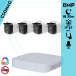 Dahua 4 cső kamerás IP megfigyelőrendszer 8MP cső biztonsági kamera, 2.8 mm-es fix objektívvel, PoE, beépített mikrofonnal, hibrid megvilágítással, fém ház, kültéri (NVR2104PS3-IPCHFW1839TCPAIL0280BS6-KOMPA