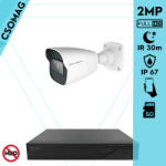 Techson 1 cső kamerás IP megfigyelőrendszer 2MP cső biztonsági kamera, 2.8 mm-es fix objektívvel, SD kártya foglalattal, PoE, IR LED 30m, kültéri, fém ház (TCRI12S04PNS-TCIEA5C902IHAM28-KOMPAKT-1)