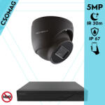 Techson 1 dome kamerás analóg megfigyelőrendszer 5MP HD dóm biztonsági kamera, 2.8 mm fix objektívvel, antracitszürke fém ház (TCRA12S204NS-TCAEB3E005IA28-DOME-1)