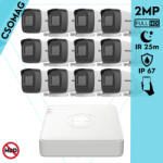 Hikvision 12 cső kamerás analóg megfigyelőrendszer 2MP biztonsági kamera, IR 25m, beltéri és kültéri (DS7116HGHIM1T-DS2CE16D0TITPF36MMC-KOMPAKT-12)