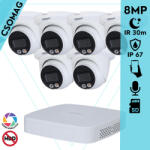 Dahua 6 turret kamerás IP megfigyelőrendszer 8MP turret biztonsági kamera, 2.8 mm-es fix objektívvel, PoE, microSD kártyafoglalat, hibrid megvilágítással, fém ház, kültéri (NVR21088PS3-IPCHDW2849TMSIL0280B-