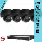 Hikvision 4 dome kamerás IP megfigyelőrendszer 8MP dome biztonsági kamera, AcuSense, 2.8 mm-es fix objektívvel, PoE, P2P, IR LED 30m, fekete fém ház, kültéri, IK10 vandálbiztos (DS7604NXIK14PD-DS2CD2183G2IS28MM