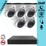 Techson 6 dome kamerás analóg megfigyelőrendszer 5MP HD dóm biztonsági kamera, 2.8 mm fix objektívvel, beépített mikrofon (TCRA12S408NS-TCAED1E005WIA28-DOME-6)