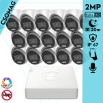 Hikvision 16 turret kamerás analóg megfigyelőrendszer 2MP biztonsági kamera, ColorVu Dual-light látható fény 20m, beépített mikrofonnal, kültéri (DS7116HGHIM1T-DS2CE70DF0TLMFS28MM-TURRET-16)