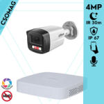 Dahua 1 cső kamerás IP megfigyelőrendszer 4MP HD cső biztonsági kamera, 2.8 mm-es fix objektívvel, PoE, beépített mikrofonnal, színes éjszakai kép, kültér (NVR2104PS3-DHIPCHFW1439TL1PAIL0280B-KOMPAKT-1)