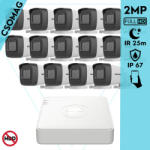 Hikvision 14 cső kamerás analóg megfigyelőrendszer 2MP biztonsági kamera, IR 25m, beltéri és kültéri (DS7116HGHIM1T-DS2CE16D0TITPF36MMC-KOMPAKT-14)