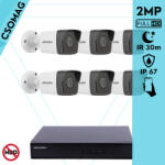 Hikvision 6 cső kamerás IP megfigyelőrendszer 2MP HD cső biztonsági kamera, 2.8 mm-es fix objektívvel, PoE, beépített mikrofonnal, IR LED 30m, kültéri, fém ház (DS7108NIQ18PM-DS2CD1021I28F-KOMPAKT-6)