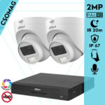 Dahua 2 dome kamerás analóg megfigyelőrendszer 2MP HD dóm biztonsági kamera, 3, 6 mm fix objektív, hibrid fény, beépített mikrofon (XVR5104HSI3-HACHDW1200CLQILA0360BS6-DOME-2)