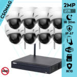 Dahua 8 dóm kamerás WIFI megfigyelőrendszer 2MP dóm biztonsági kamera, 2.8 mm-es fix objektívvel, beépített WiFi antennával, microSD kártyafoglalat, IR LED 30m, IK10 vandálbiztos, kültéri (NVR1108HSWS2CE-IP