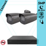 Techson 2 cső kamerás analóg megfigyelőrendszer 5MP HD cső biztonsági kamera, 2.8 mm fix objektívvel, antracitszürke fém ház (TCRA12S204NS-TCAEB3C005I50A28-KOMPAKT-2)