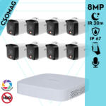 Dahua 8 cső kamerás IP megfigyelőrendszer 8MP cső biztonsági kamera, 2.8 mm-es fix objektívvel, PoE, beépített mikrofonnal, hibrid megvilágítással, fém ház, kültéri (NVR21088PS3-IPCHFW1839TCPAIL0280BS6-KOMP