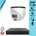 Techson 1 turret kamerás IP megfigyelőrendszer 2MP HD turret biztonsági kamera, 2.8 mm-es fix objektívvel, PoE, beépített mikrofonnal, hibrid fényű megvilágítás, kültéri, fém ház (TCRI12S04PNS-TCIEL2E002WIA28