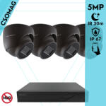 Techson 4 dome kamerás analóg megfigyelőrendszer 5MP HD dóm biztonsági kamera, 2.8 mm fix objektívvel, antracitszürke fém ház (TCRA12S204NS-TCAEB3E005IA28-DOME-4)