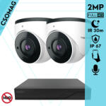 Techson 2 dome kamerás analóg megfigyelőrendszer 2MP NightVision HD dóm biztonsági kamera, 2.8 mm fix objektívvel, valós WDR, beépített mikrofonnal (TCRA12S204NS-TCAMS3E002IHA28-DOME-2)