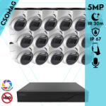 Techson 16 dome kamerás analóg megfigyelőrendszer 5MP HD dóm biztonsági kamera, 2.8 mm fix objektívvel, beépített mikrofon (TCRA12M816-TCAED1E005WIA28-DOME-16)