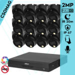 Dahua 12 dome kamerás analóg megfigyelőrendszer 2MP HD dóm biztonsági kamera, 2, 8 mm fix objektív, hibrid fény, beépített mikrofon (XVR5116HSI3-HACHDW1200TLMILA0280BS6BLACK-DOME-12)