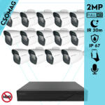 Techson 14 cső kamerás analóg megfigyelőrendszer 2MP NightVision HD cső biztonsági kamera, 2.8 mm fix objektívvel, valós WDR, beépített mikrofonnal (TCRA12M816-TCAMS3C902IA28-KOMPAKT-14)