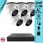 Techson 5 turret kamerás IP megfigyelőrendszer 2MP turret biztonsági kamera, 2.8 mm-es fix objektívvel, PoE, SD kártya foglalattal, beépített mikrofonnal, IR LED 30m, kültéri, fém ház (TCRI12S08PNS-TCIEA5E002