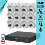 Dahua 12 dome kamerás analóg megfigyelőrendszer 2MP HD dóm biztonsági kamera, 3, 6 mm fix objektív, hibrid fény, beépített mikrofon (XVR5116HSI3-HACHDW1200CLQILA0360BS6-DOME-12)