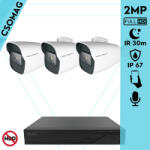 Techson 3 cső kamerás analóg megfigyelőrendszer 2MP NightVision HD cső biztonsági kamera, 2.8 mm fix objektívvel, valós WDR, beépített mikrofonnal (TCRA12S204NS-TCAMS3C902IA28-KOMPAKT-3)