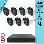 Techson 7 cső kamerás IP megfigyelőrendszer 2MP HD cső biztonsági kamera, 2.8 mm-es fix objektívvel, PoE, beépített mikrofonnal, hibrid fényű megvilágítás, kültéri, fém ház (TCRI12S08PNS-TCIEL2C902WIA28-KOMPA