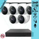 Techson 6 dome kamerás analóg megfigyelőrendszer 2MP NightVision HD dóm biztonsági kamera, 2.8 mm fix objektívvel, valós WDR, beépített mikrofonnal (TCRA12S408NS-TCAMS3E002IHA28-DOME-6)