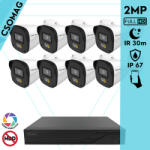 Techson 8 cső kamerás IP megfigyelőrendszer 2MP HD cső biztonsági kamera, 2.8 mm-es fix objektívvel, PoE, beépített mikrofonnal, hibrid fényű megvilágítás, kültéri, fém ház (TCRI12S08PNS-TCIEL2C902WIA28-KOMPA