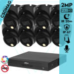 Dahua 8 dome kamerás analóg megfigyelőrendszer 2MP HD dóm biztonsági kamera, 2, 8 mm fix objektív, hibrid fény, beépített mikrofon (XVR5108HSI3-HACHDW1200TLMILA0280BS6BLACK-DOME-8)