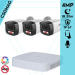 Dahua 3 cső kamerás IP megfigyelőrendszer 4MP HD cső biztonsági kamera, 2.8 mm-es fix objektívvel, PoE, beépített mikrofonnal, színes éjszakai kép, kültér (NVR2104PS3-DHIPCHFW1439TL1PAIL0280B-KOMPAKT-3)