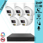 Techson 5 turret kamerás IP megfigyelőrendszer 2MP turret biztonsági kamera, 2.8 mm-es fix objektív, PoE, beépített mikrofonnal, hibrid világítással 20m-ig, kültéri (TCRI12S08PNS-TCIEL2E002WIA28P-TURRET-5)