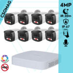 Dahua 8 cső kamerás IP megfigyelőrendszer 4MP HD cső biztonsági kamera, 2.8 mm-es fix objektívvel, PoE, beépített mikrofonnal, színes éjszakai kép, kültér (NVR21088PS3-DHIPCHFW1439TL1PAIL0280B-KOMPAKT-8)