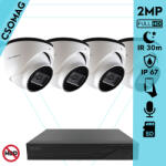 Techson 4 turret kamerás IP megfigyelőrendszer 2MP turret biztonsági kamera, 2.8 mm-es fix objektívvel, PoE, SD kártya foglalattal, beépített mikrofonnal, IR LED 30m, kültéri, fém ház (TCRI12S04PNS-TCIEA5E002