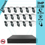 Techson 16 cső kamerás analóg megfigyelőrendszer 2MP HD cső biztonsági kamera, 2.8 mm fix objektívvel (TCRA12M816-TCAEB5C902IH28-KOMPAKT-16)