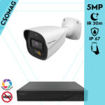 Techson 1 cső kamerás analóg megfigyelőrendszer 5MP HD cső biztonsági kamera, 2.8 mm fix objektívvel, beépített mikrofon (TCRA12S204NS-TCAED1C905WIA28-KOMPAKT-1)